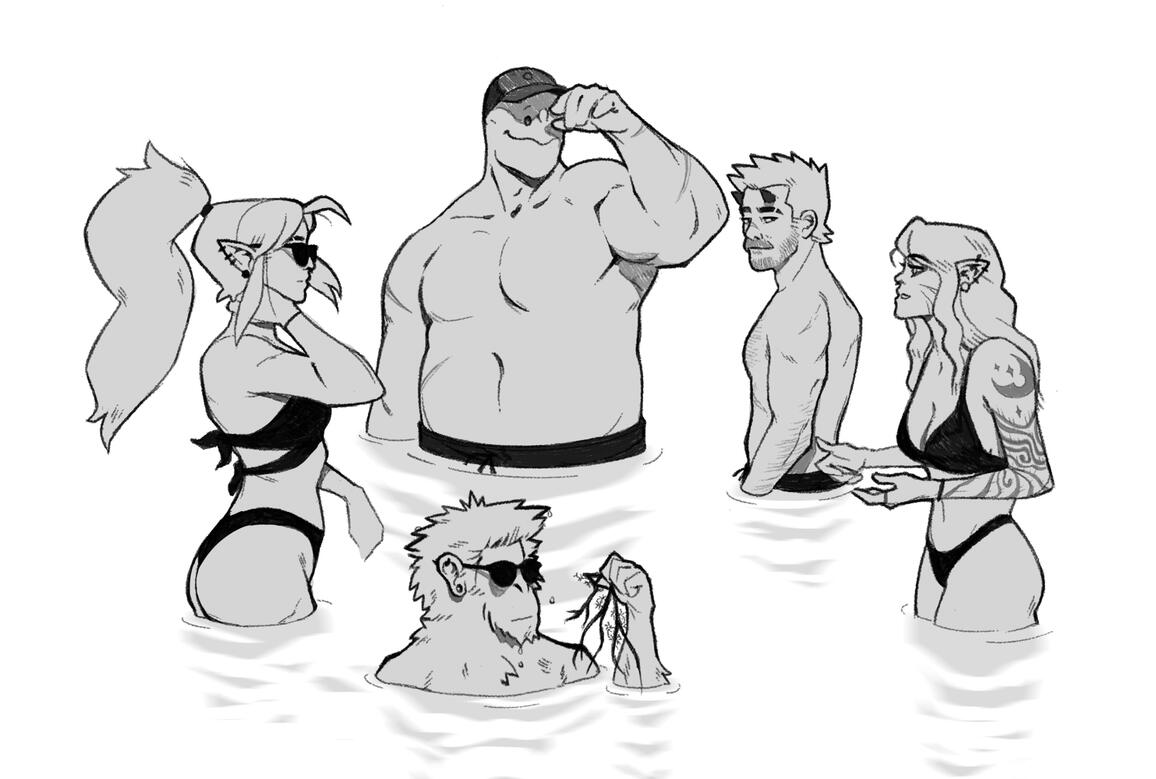 Characters at beach Characters at beach